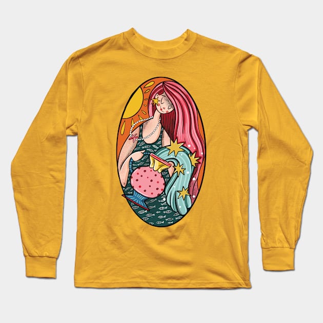 Aquarius Zodiac Harmony: A Fusion of Strength and Elegance Long Sleeve T-Shirt by Illustory